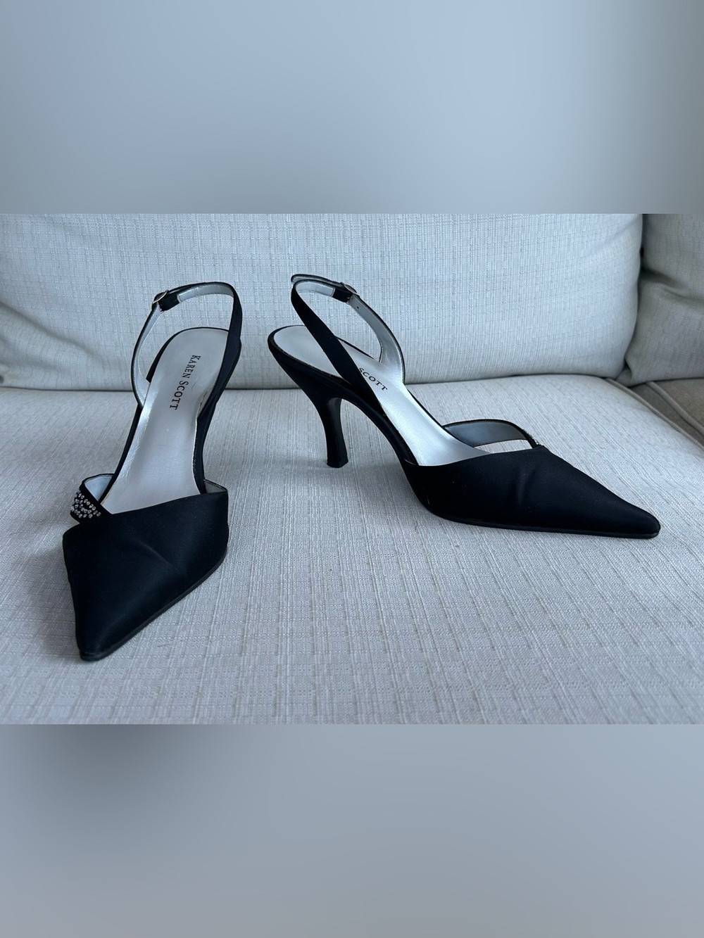 Karen Scott Black Satin Slingback Heels